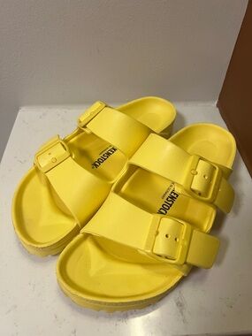 Birkenstock Women's Bright Yellow Two-Buckle Slides Size U.S. 7 EU 37